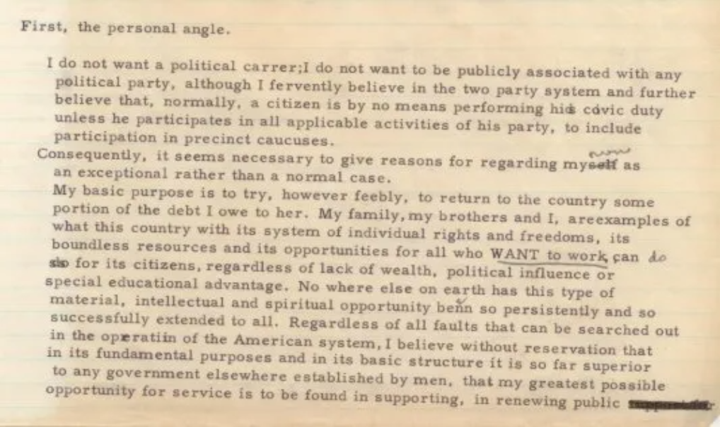 Eisenhower personal diary entry 1950-1952 — on his reluctance to seek the presidency and his sense of duty to the country